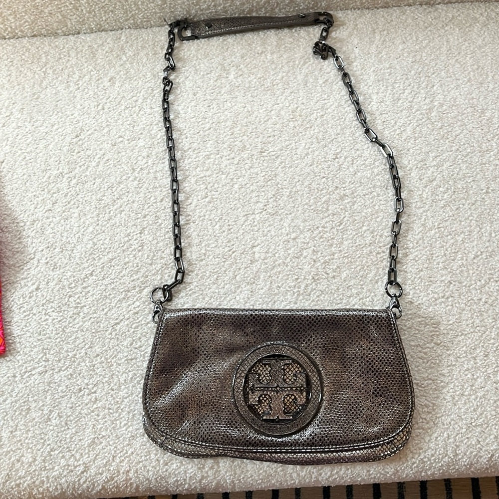 Tory Burch handbag gray silver color